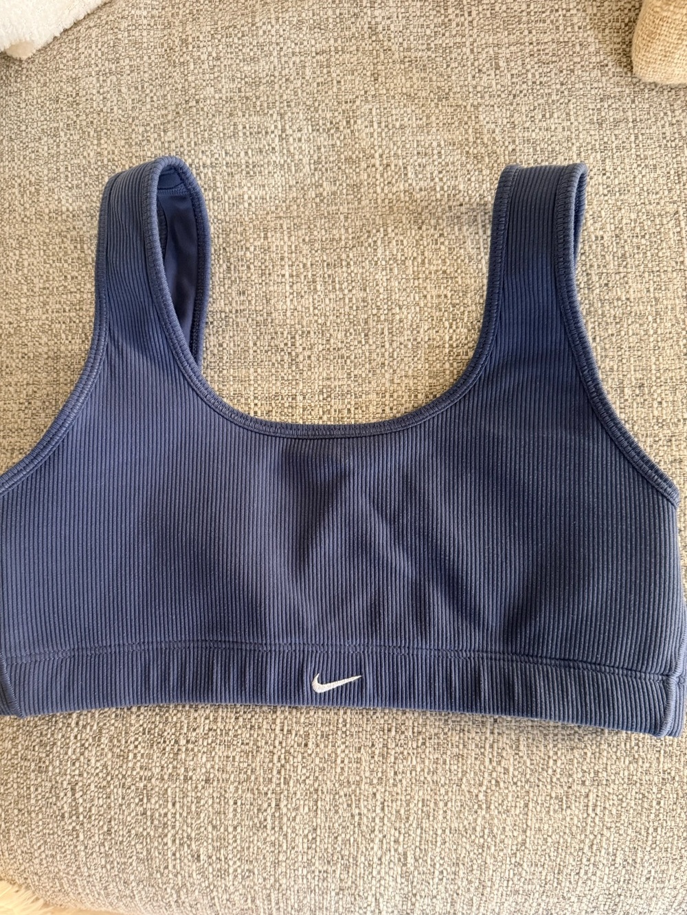 Nike Ribbed Scoop-Front Sports Bra in Navy